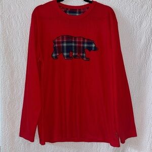 Eddie Bauer Plaid Bear Long Sleeve Sleepwear Thermal Shirt